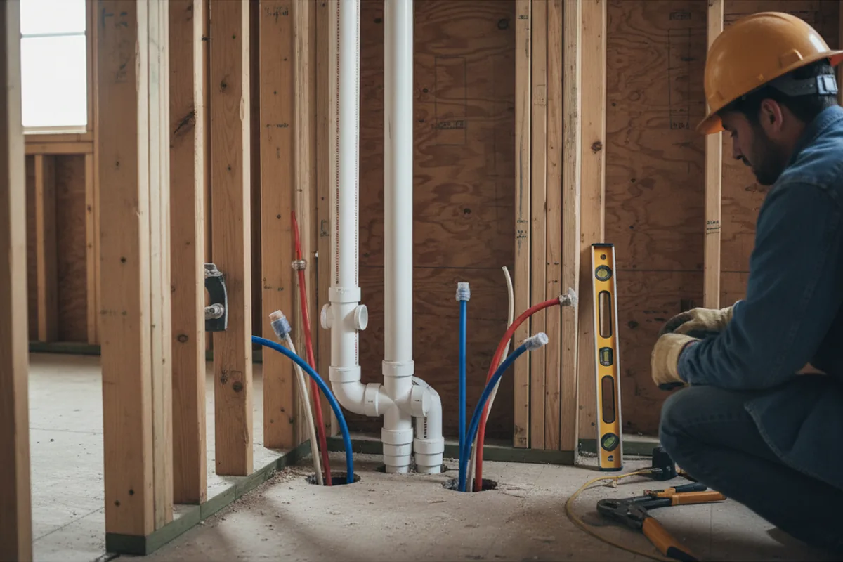 Drain and supply rough-in during Leak Detection in Donnellson